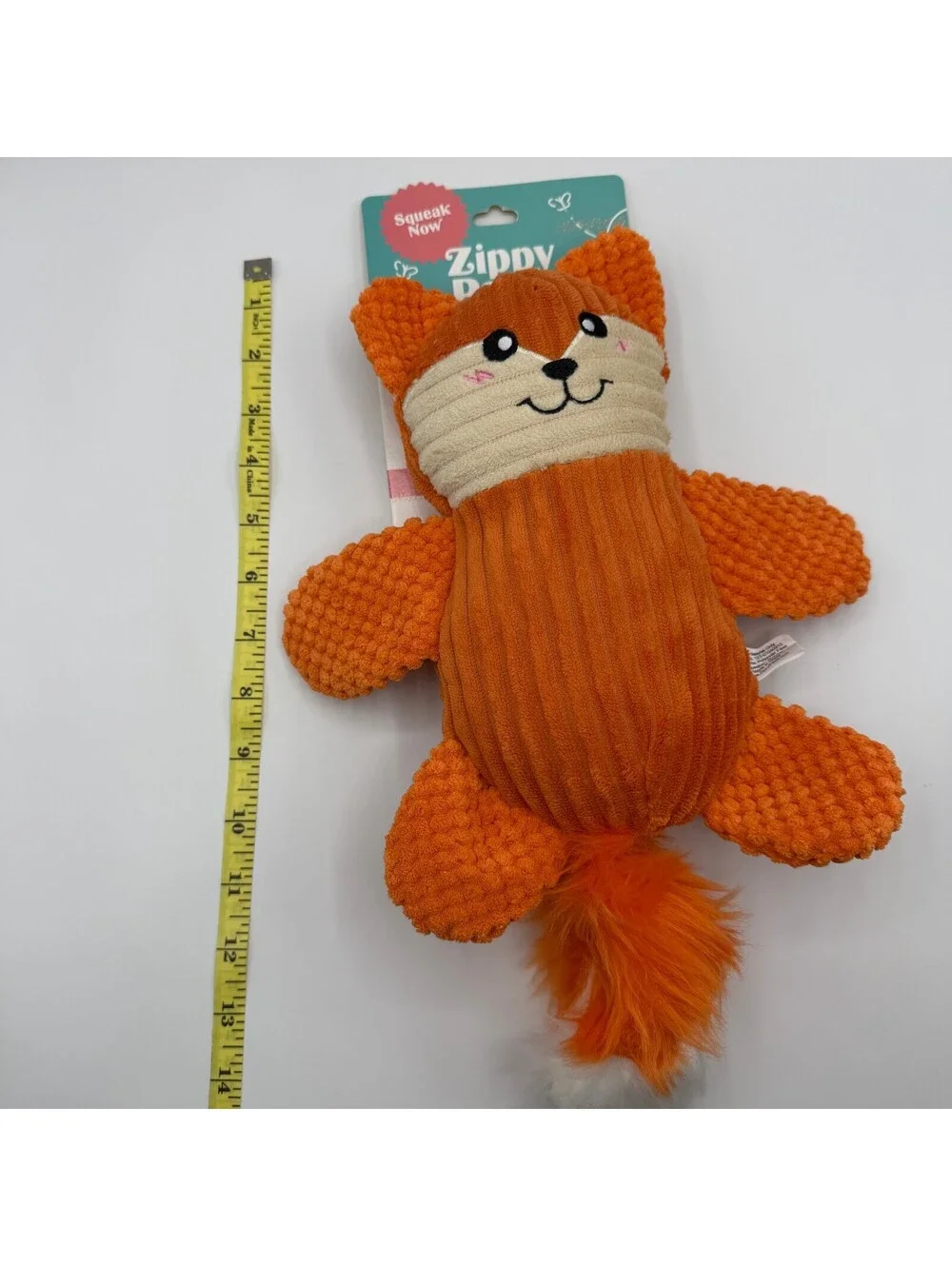 ZippyPaws Popcorn Palz Fox Orange Plush Dog Squeaker Toy Corduroy Textured New